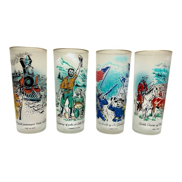 Vintage 1959 Colorado Rush To The Rockies Centennial Glass Set